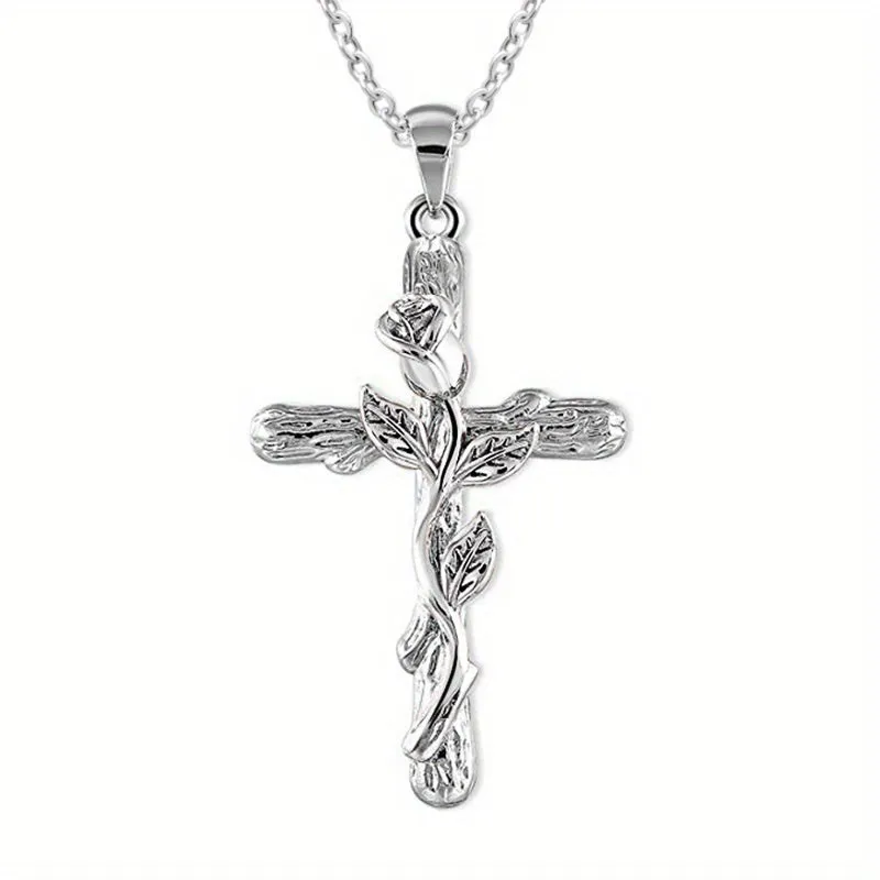 Casual Floral Cross Pendant Necklace