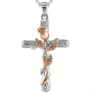 Casual Floral Cross Pendant Necklace