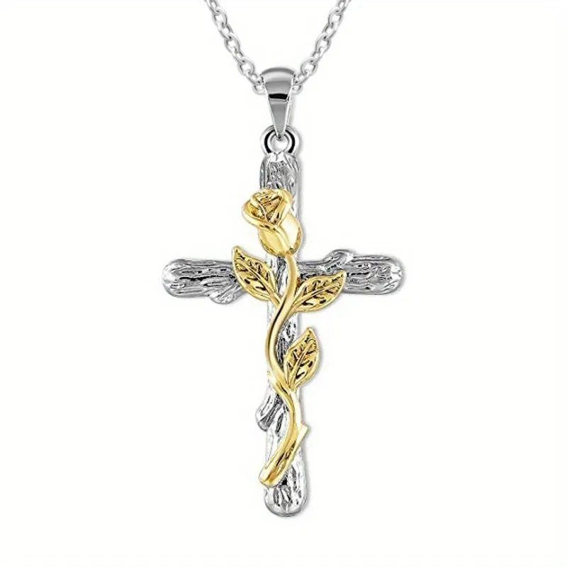 Casual Floral Cross Pendant Necklace