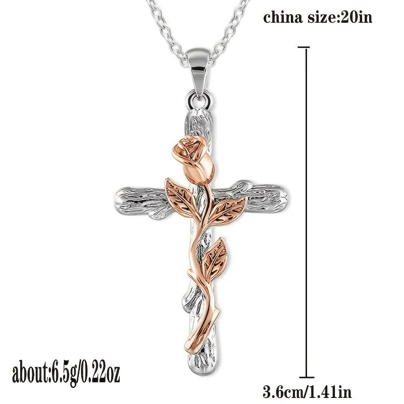 Casual Floral Cross Pendant Necklace