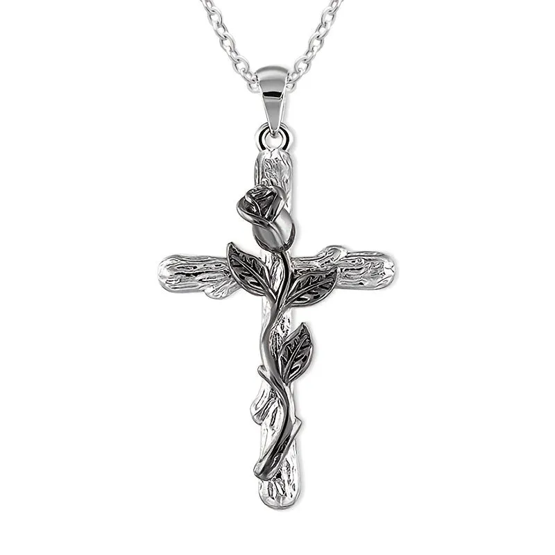 Casual Floral Cross Pendant Necklace