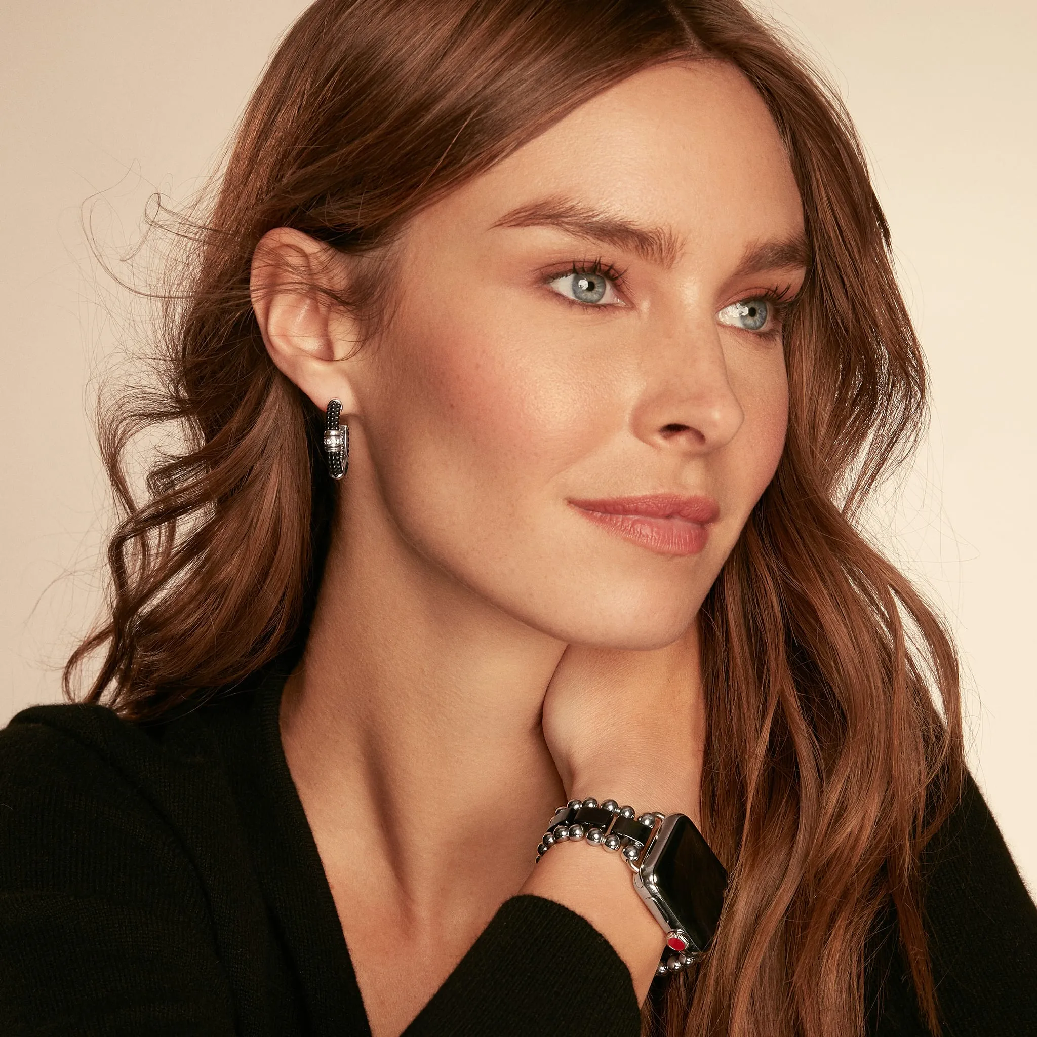 Ceramic and Diamond Hoop Earrings