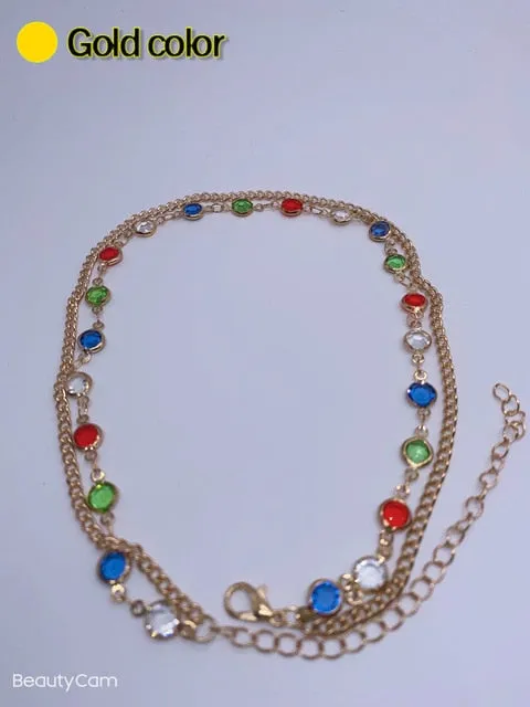 Chain Necklace Women Colorful Bead Ladies Necklaces Crystal Acrylic Tassel Jewellery Gold Color Bohemia Korean Alloy Collares