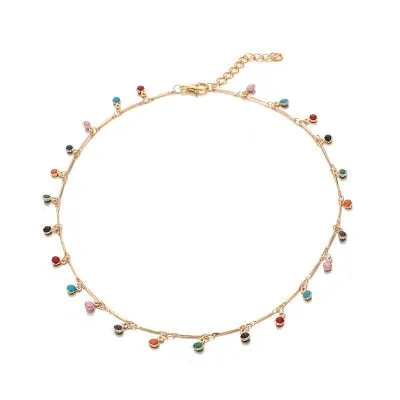 Chain Necklace Women Colorful Bead Ladies Necklaces Crystal Acrylic Tassel Jewellery Gold Color Bohemia Korean Alloy Collares