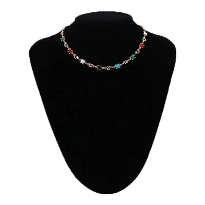 Chain Necklace Women Colorful Bead Ladies Necklaces Crystal Acrylic Tassel Jewellery Gold Color Bohemia Korean Alloy Collares