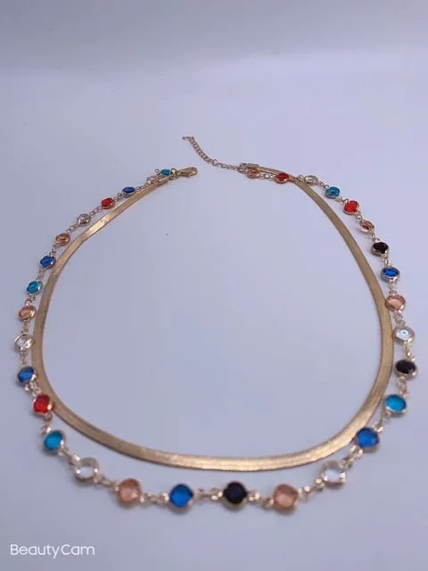 Chain Necklace Women Colorful Bead Ladies Necklaces Crystal Acrylic Tassel Jewellery Gold Color Bohemia Korean Alloy Collares