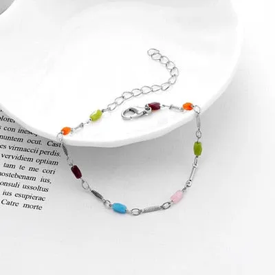 Chain Necklace Women Colorful Bead Ladies Necklaces Crystal Acrylic Tassel Jewellery Gold Color Bohemia Korean Alloy Collares