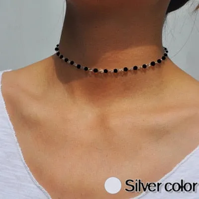 Chain Necklace Women Colorful Bead Ladies Necklaces Crystal Acrylic Tassel Jewellery Gold Color Bohemia Korean Alloy Collares