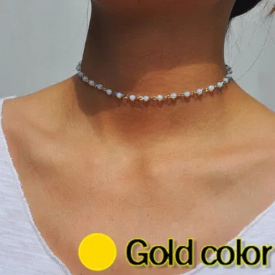Chain Necklace Women Colorful Bead Ladies Necklaces Crystal Acrylic Tassel Jewellery Gold Color Bohemia Korean Alloy Collares