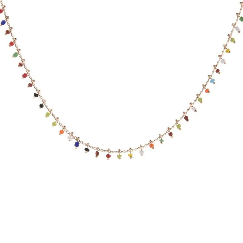 Chain Necklace Women Colorful Bead Ladies Necklaces Crystal Acrylic Tassel Jewellery Gold Color Bohemia Korean Alloy Collares