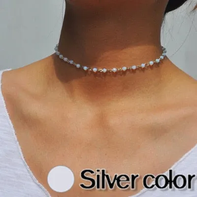 Chain Necklace Women Colorful Bead Ladies Necklaces Crystal Acrylic Tassel Jewellery Gold Color Bohemia Korean Alloy Collares