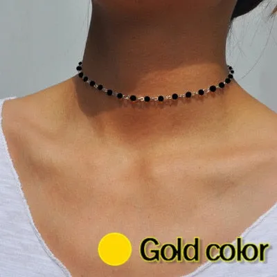 Chain Necklace Women Colorful Bead Ladies Necklaces Crystal Acrylic Tassel Jewellery Gold Color Bohemia Korean Alloy Collares