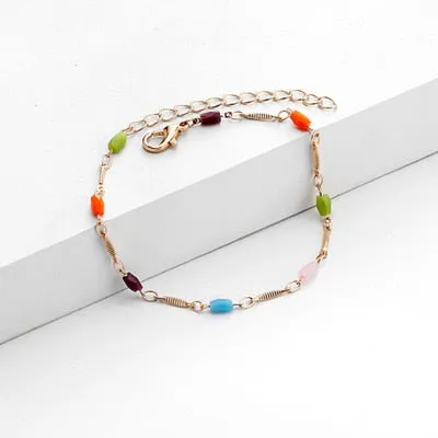 Chain Necklace Women Colorful Bead Ladies Necklaces Crystal Acrylic Tassel Jewellery Gold Color Bohemia Korean Alloy Collares