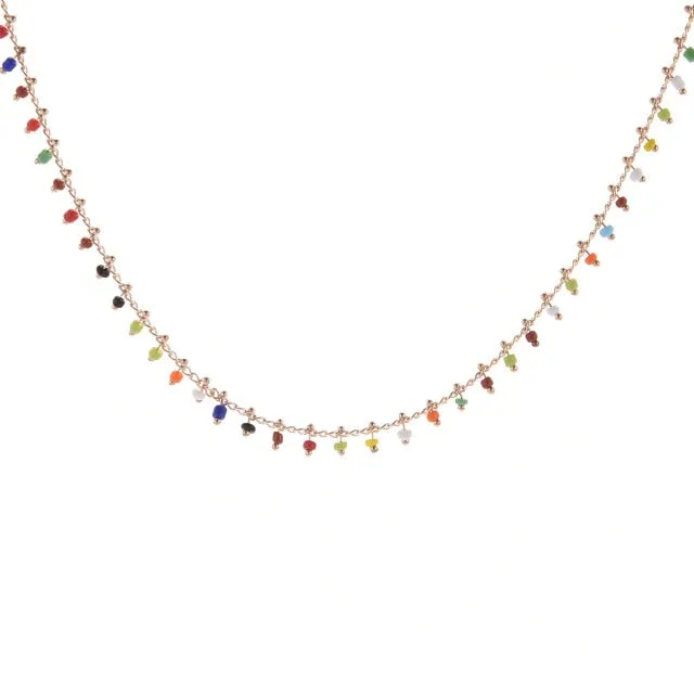 Chain Necklace Women Colorful Bead Ladies Necklaces Crystal Acrylic Tassel Jewellery Gold Color Bohemia Korean Alloy Collares