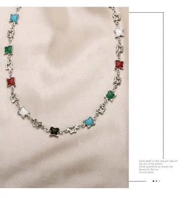 Chain Necklace Women Colorful Bead Ladies Necklaces Crystal Acrylic Tassel Jewellery Gold Color Bohemia Korean Alloy Collares