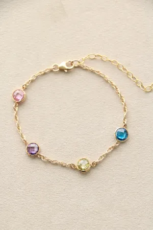 checkered birthstone bracelet { gold }
