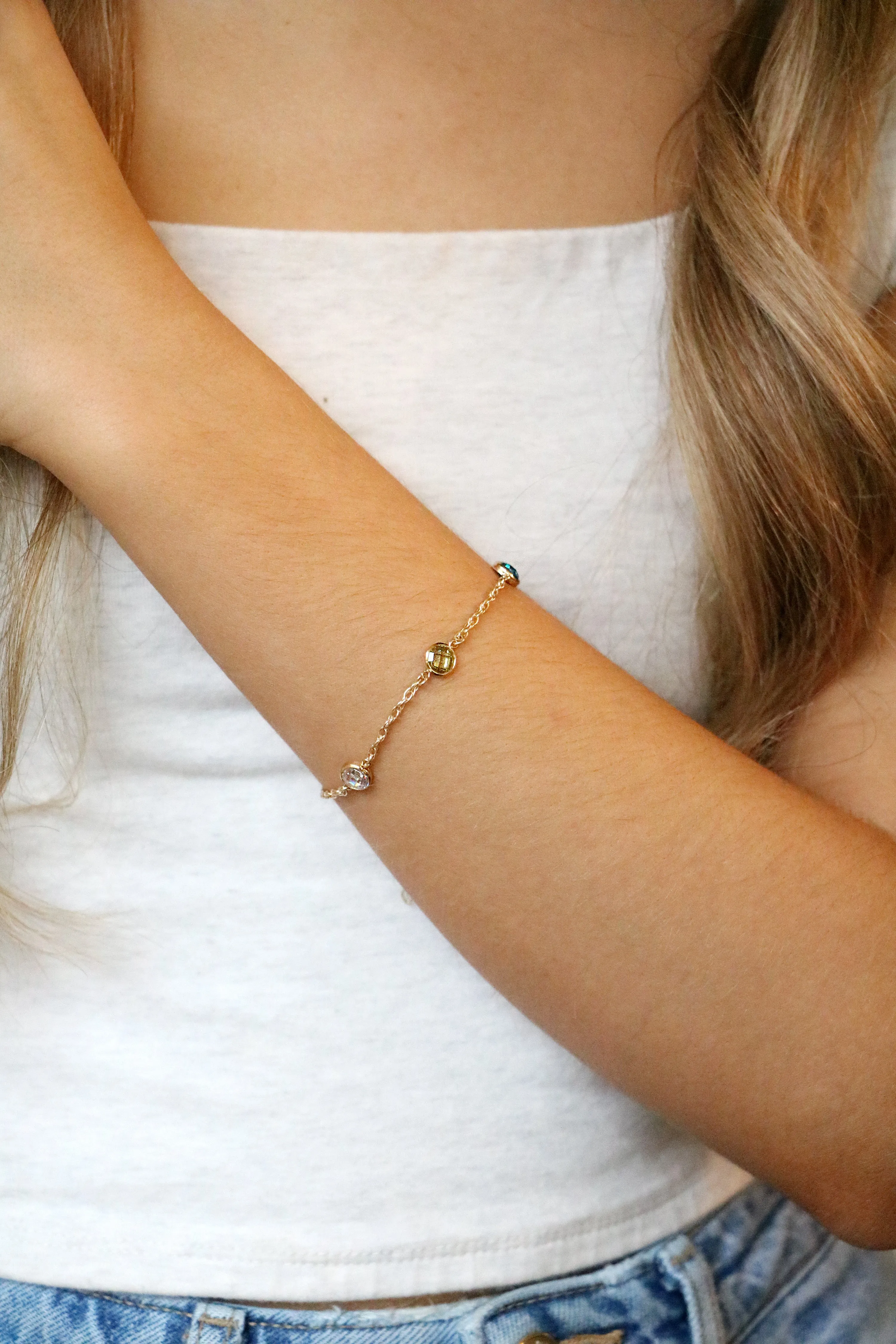 checkered birthstone bracelet { gold }