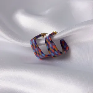 Checkered Square Hoop Earrings - Retro Earrings,Checkered Earrings,Square Hoops,Funky Hoop Earrings,Retro Hoop Earrings,Retro Jewlellery
