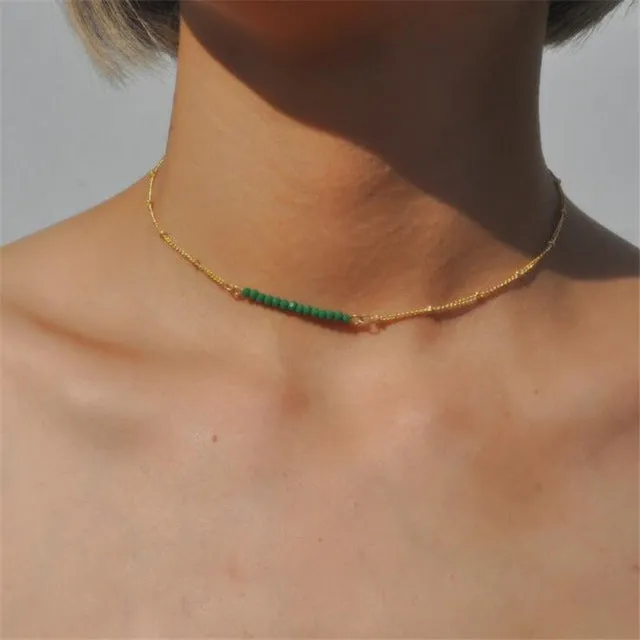 Chic Multicolor Opal Stone Choker Necklaces Fashion Gold Color Chain Crystal Necklace for Women Jewelry Short Chockers Collar