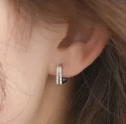 Children's Earrings:  Sterling Silver Square Huggies with CZ.
