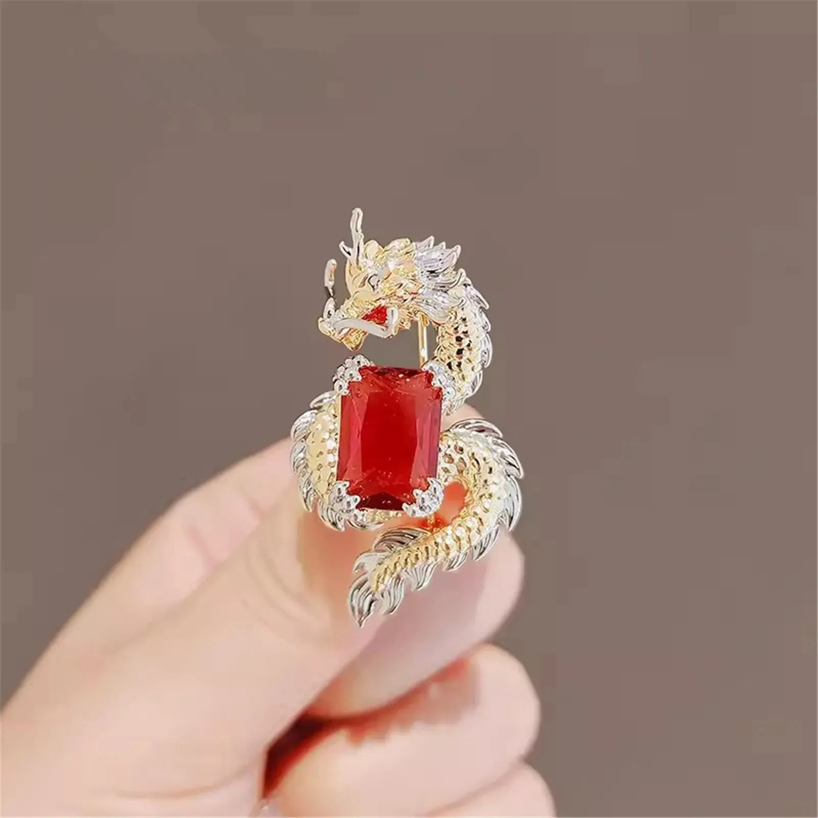 Chinese Dragon Brooch Unisex Temperament Natural Citrine Pin Party Wedding Accessories Zodiac Jewelry Gifts New Year Of Dragon