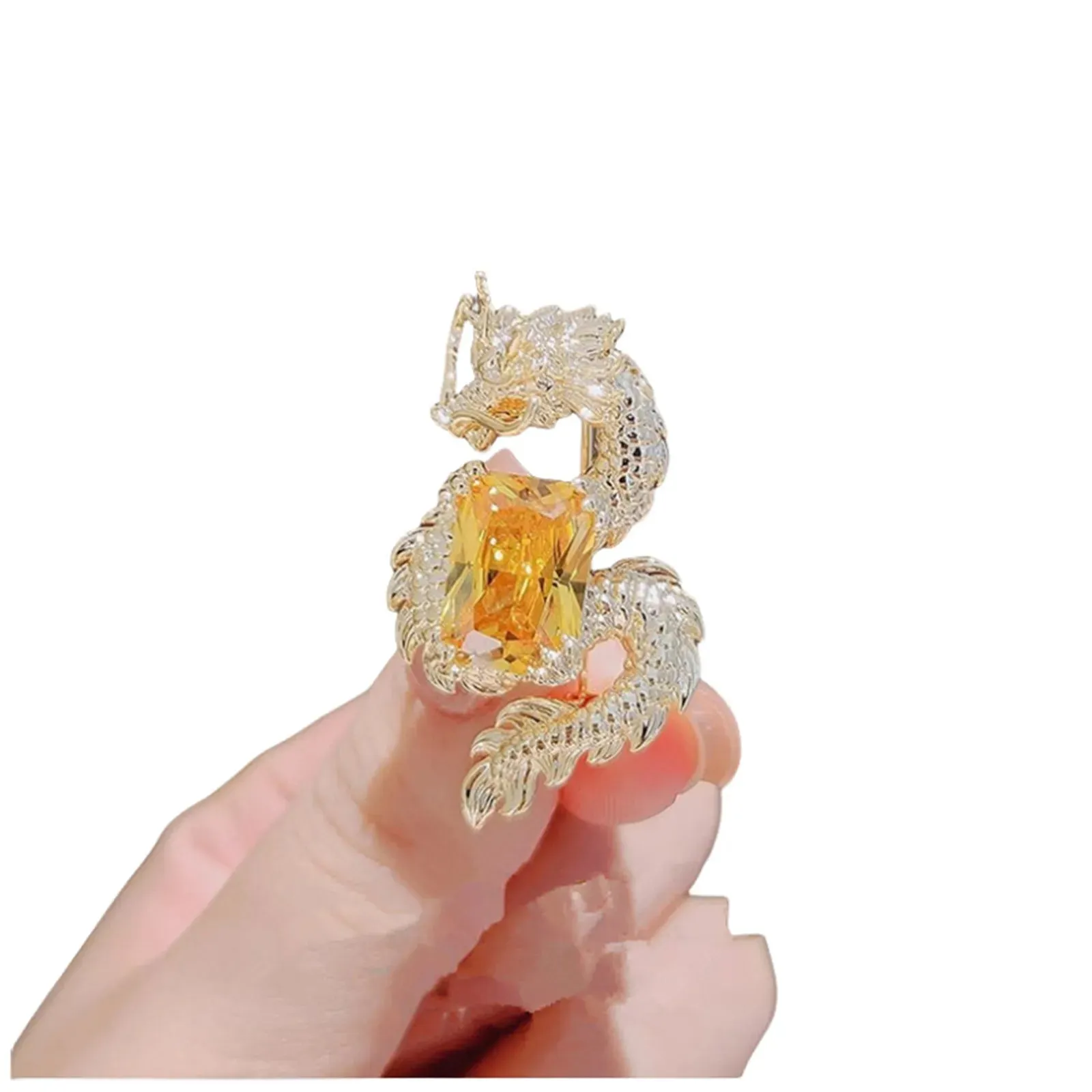 Chinese Dragon Brooch Unisex Temperament Natural Citrine Pin Party Wedding Accessories Zodiac Jewelry Gifts New Year Of Dragon