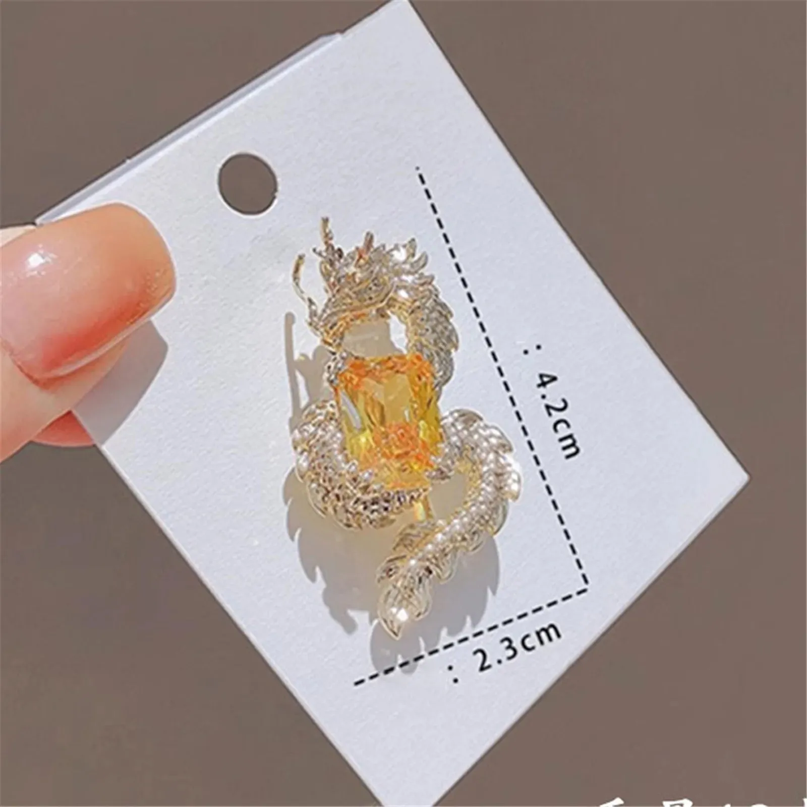 Chinese Dragon Brooch Unisex Temperament Natural Citrine Pin Party Wedding Accessories Zodiac Jewelry Gifts New Year Of Dragon