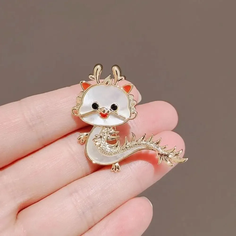 Chinese Style Creative Cartoon Dragon Brooch Shell Alloy DIY Costume Decor Accessories New Year Gift Craft Corsage Lapel Pin