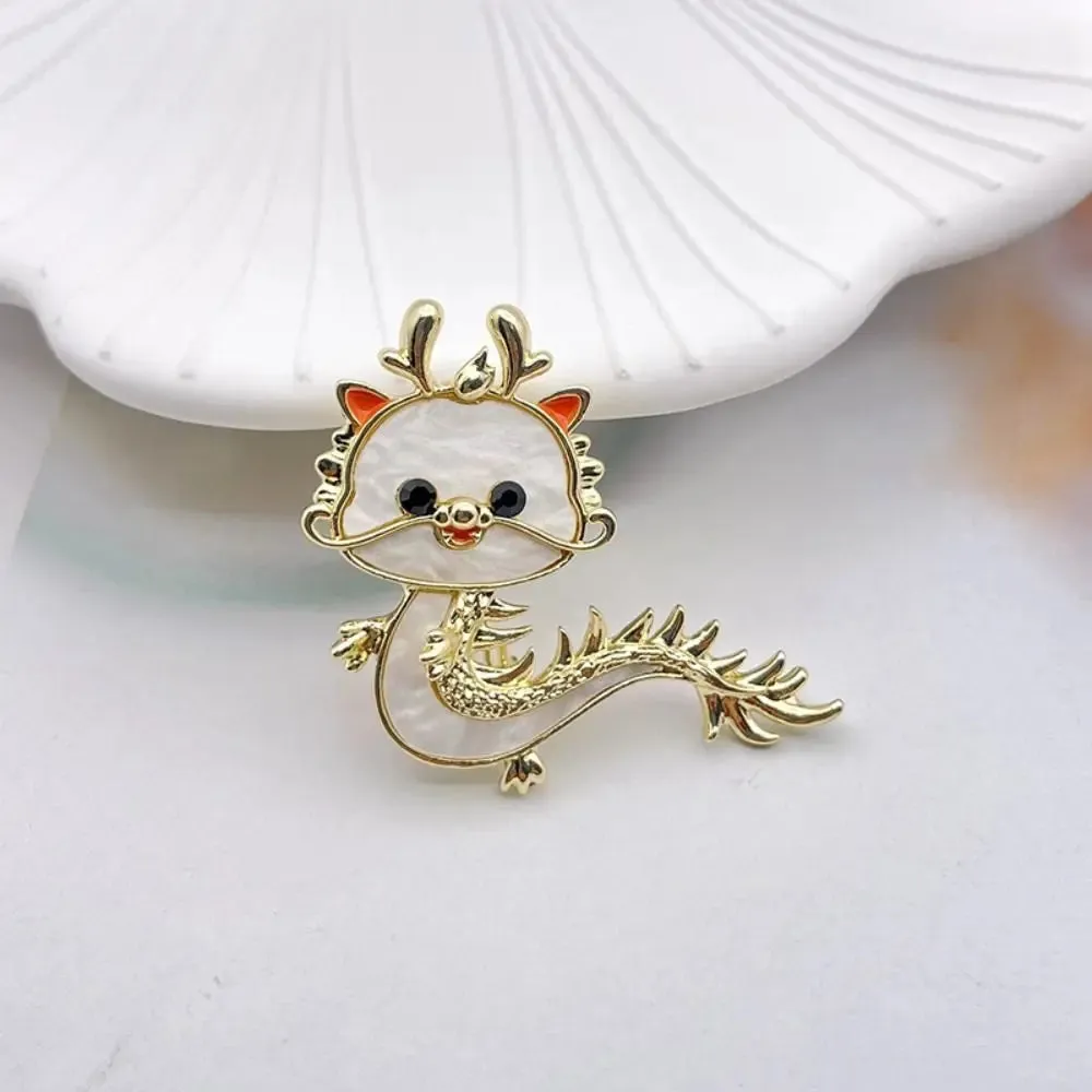 Chinese Style Creative Cartoon Dragon Brooch Shell Alloy DIY Costume Decor Accessories New Year Gift Craft Corsage Lapel Pin