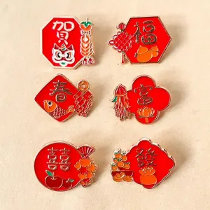 Chinese Style New Year Brooch Clothing Accessories Blessing Rich Cartoon Pin Brooch Metal Red 2024 Year Badge Dragon Year