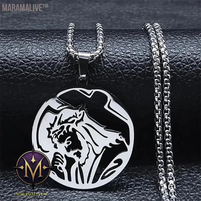 Christ God Cross Jesus Crown of Thorns Chain Necklace Men Stainless Steel Crucifix Necklace  Jewelry colar masculino N8051S02