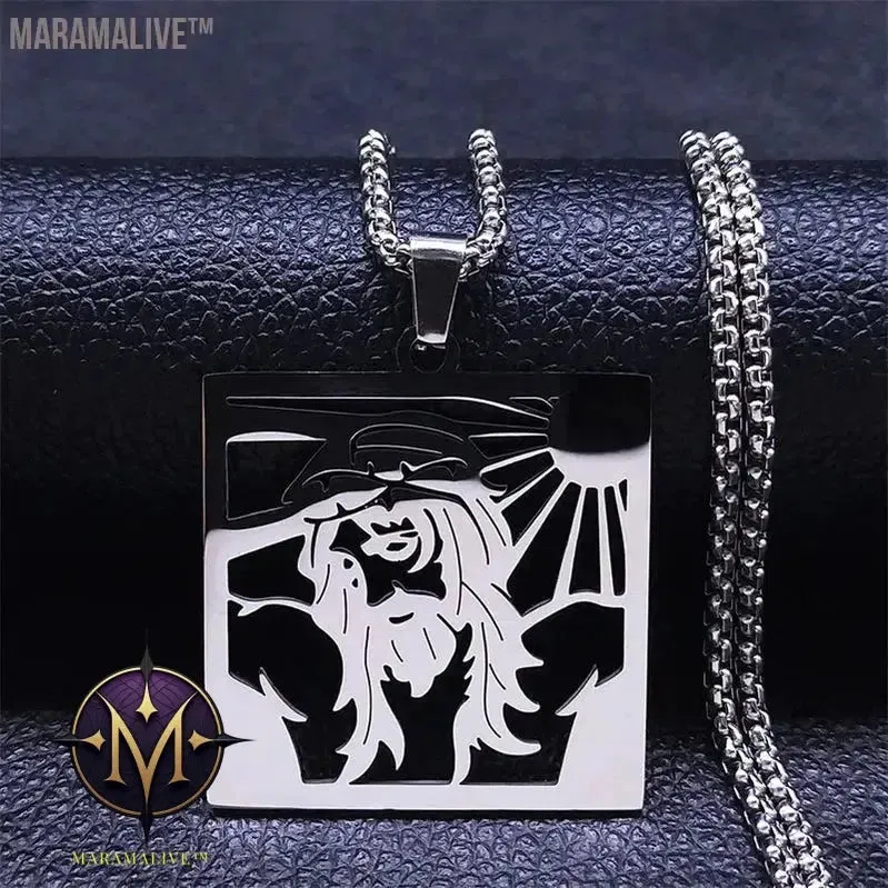 Christ God Cross Jesus Crown of Thorns Chain Necklace Men Stainless Steel Crucifix Necklace  Jewelry colar masculino N8051S02