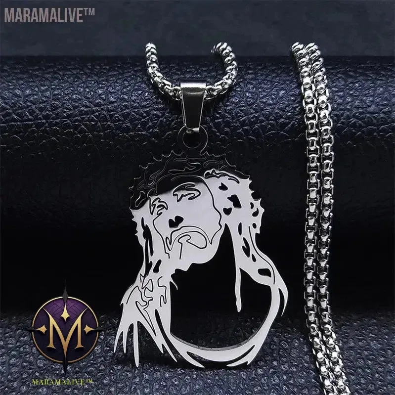Christ God Cross Jesus Crown of Thorns Chain Necklace Men Stainless Steel Crucifix Necklace  Jewelry colar masculino N8051S02