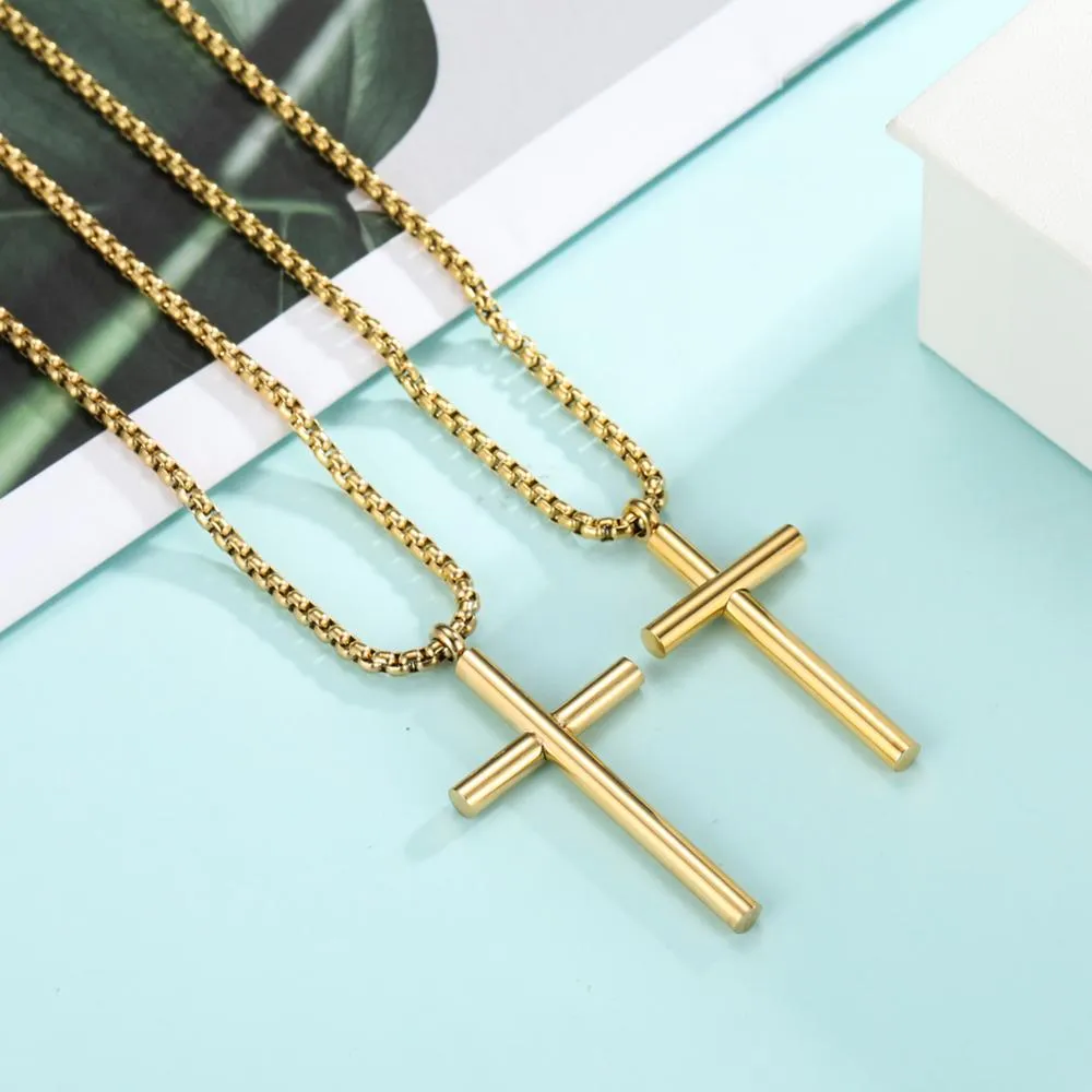 Christian Cross Pendant Necklace Stainless Steel Choker Chain