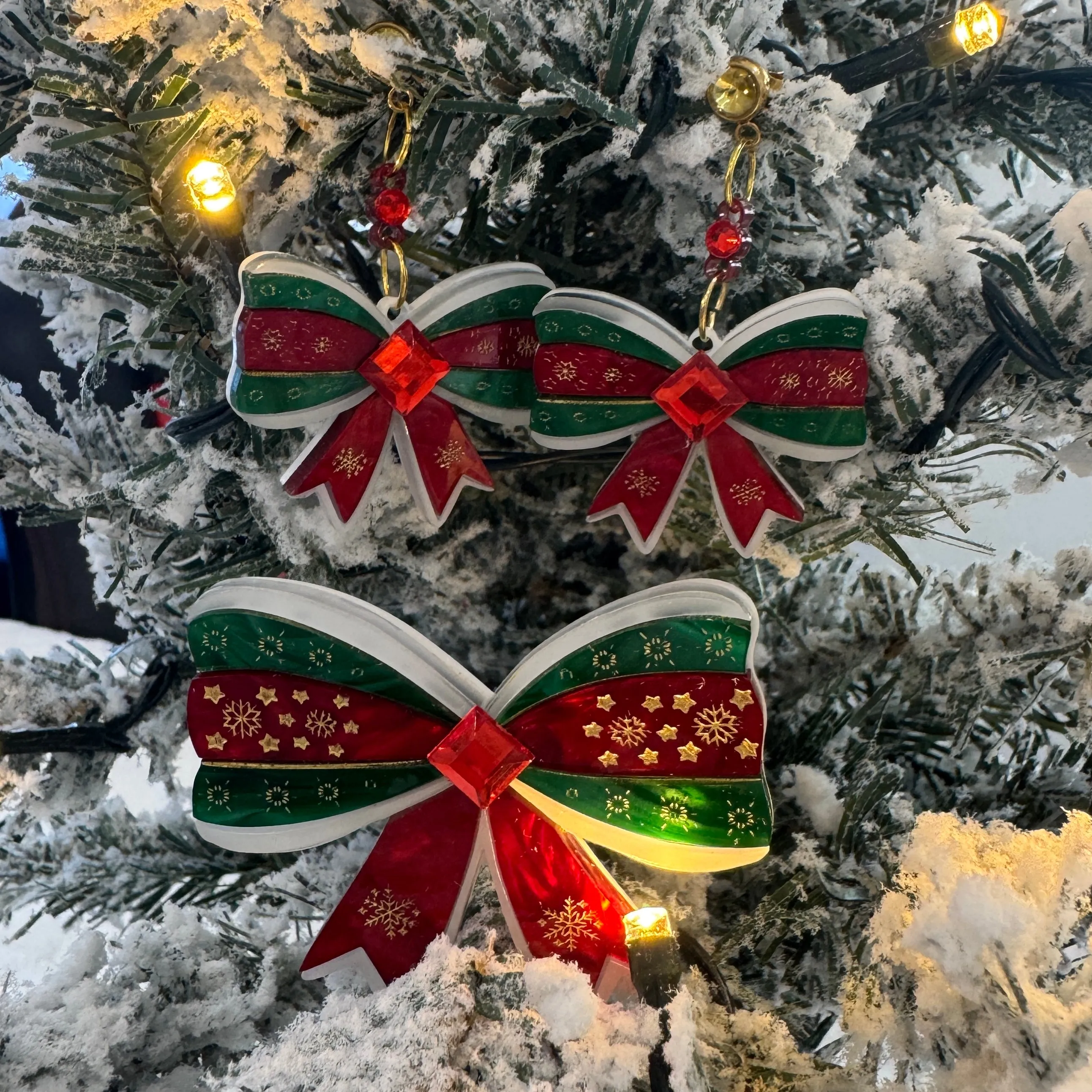 Christmas Bow - earrings - Set of 2