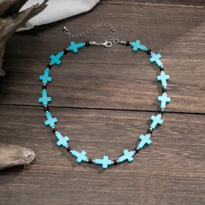 Classic Fashion Turquoise Cross Design Hip Hop Versatile Necklace