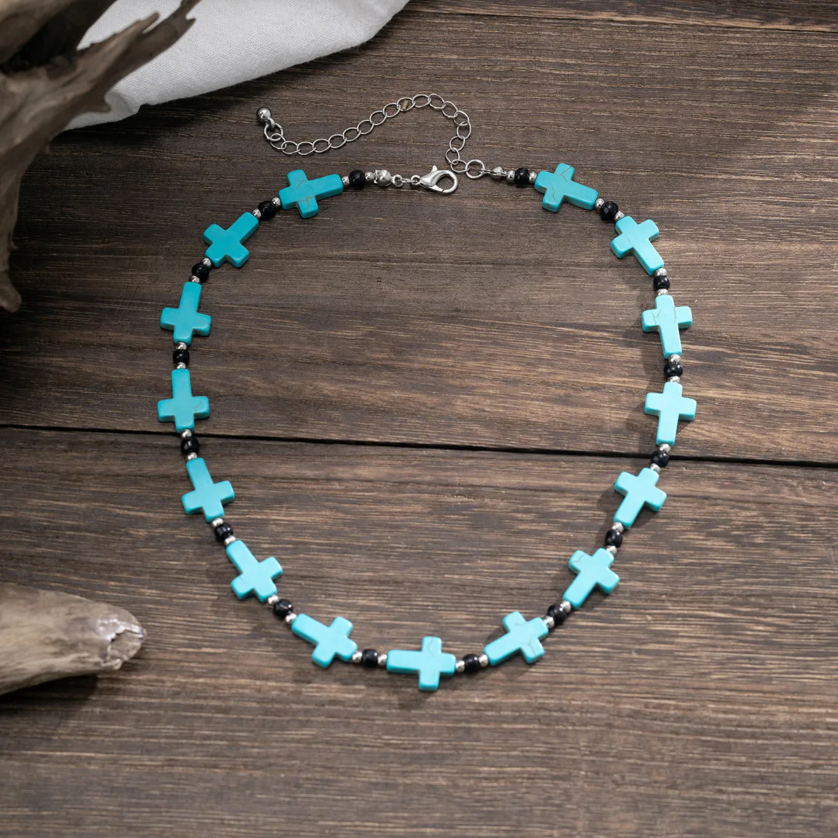 Classic Fashion Turquoise Cross Design Hip Hop Versatile Necklace