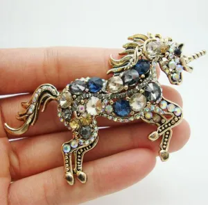 Classical Unicorn Horse Multi-color Rhinestone Crystal Brooch Pin Animal Pendant