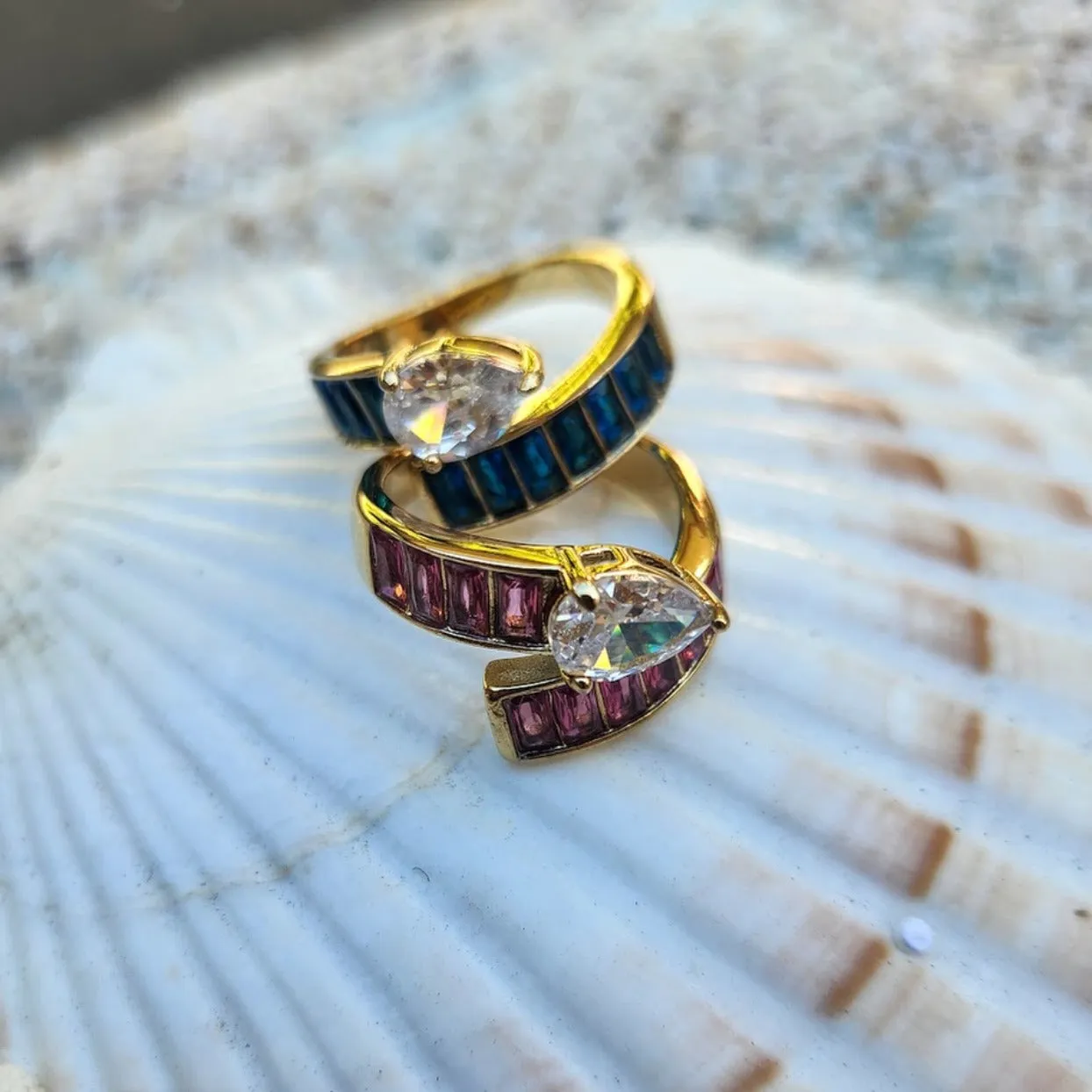 CLEAR DROP / RUBY / SAPPHIRE 18K RINGS - ADJUSTABLE WATERPROOF