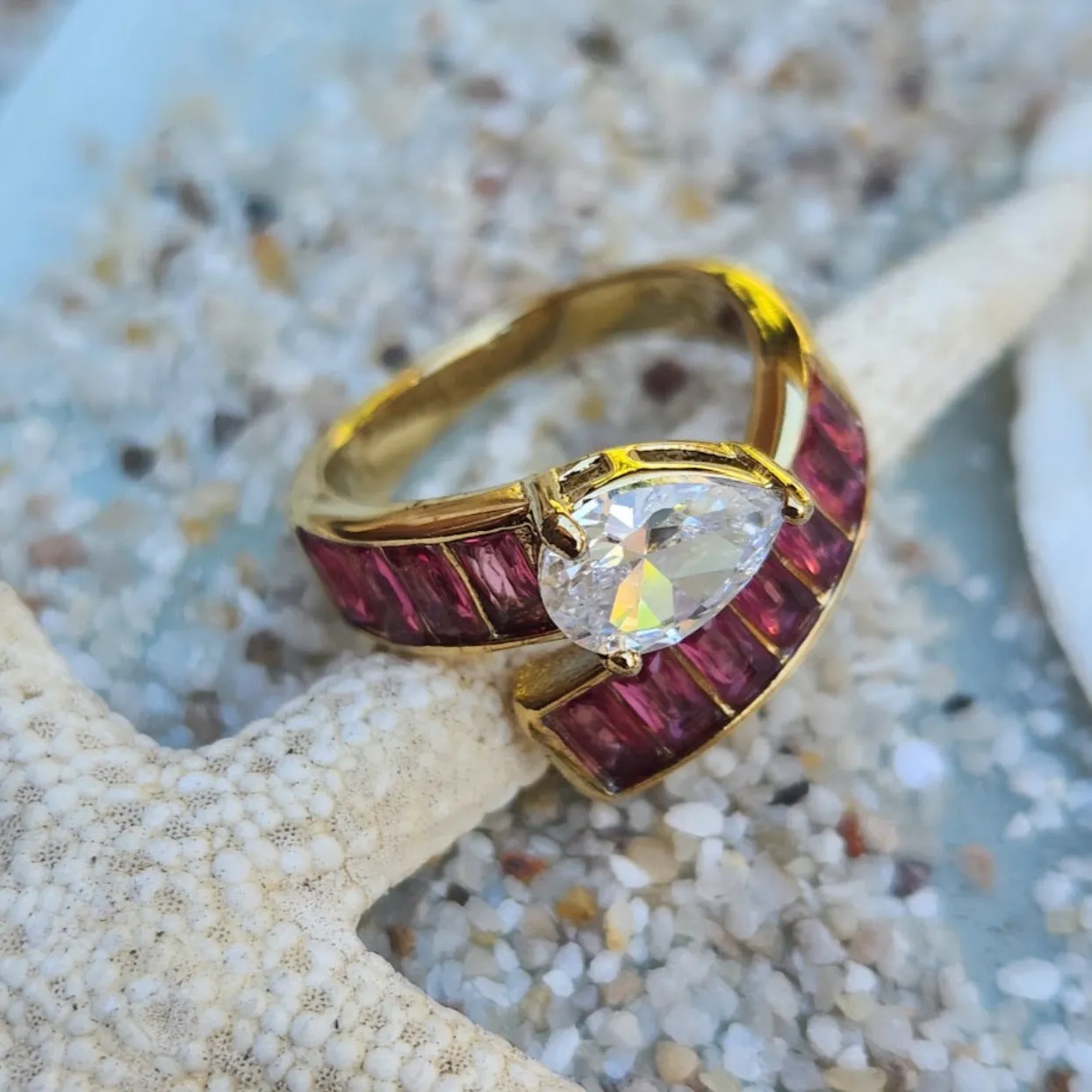 CLEAR DROP / RUBY / SAPPHIRE 18K RINGS - ADJUSTABLE WATERPROOF