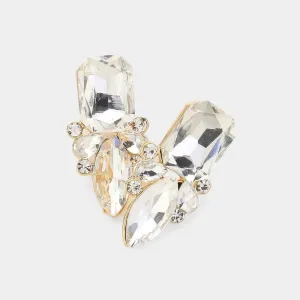 Clear Square and Marquise Stone Pageant Earrings on Gold | Interview Earrings|  622210