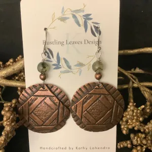 Copper Disk Earrings with Square motif