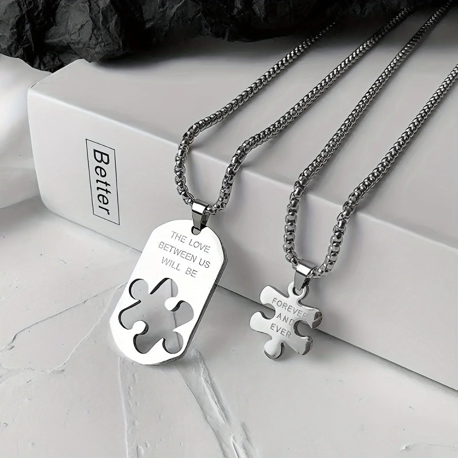 Couple Stainless Steel Puzzle Necklace Hip Hop Niche Square Card Sweater Chain