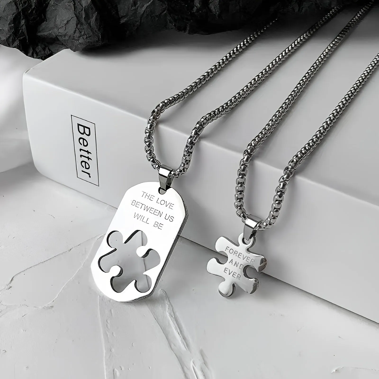 Couple Stainless Steel Puzzle Necklace Hip Hop Niche Square Card Sweater Chain