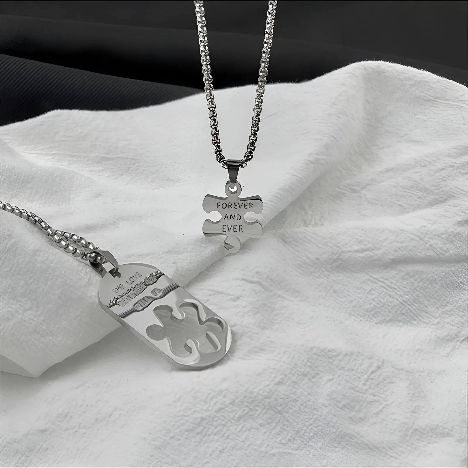 Couple Stainless Steel Puzzle Necklace Hip Hop Niche Square Card Sweater Chain