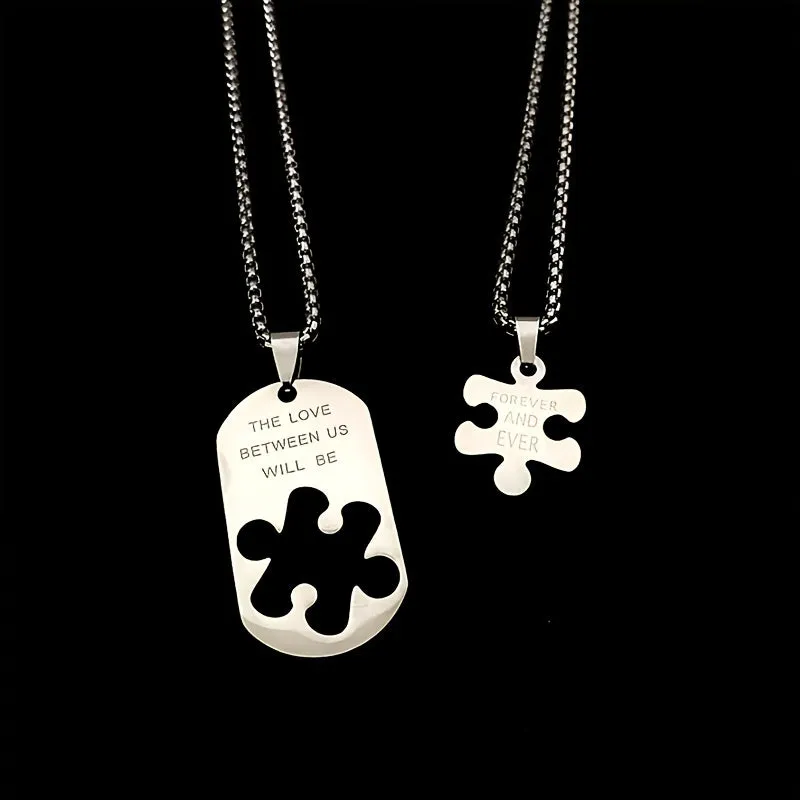 Couple Stainless Steel Puzzle Necklace Hip Hop Niche Square Card Sweater Chain