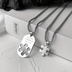 Couple Stainless Steel Puzzle Necklace Hip Hop Niche Square Card Sweater Chain