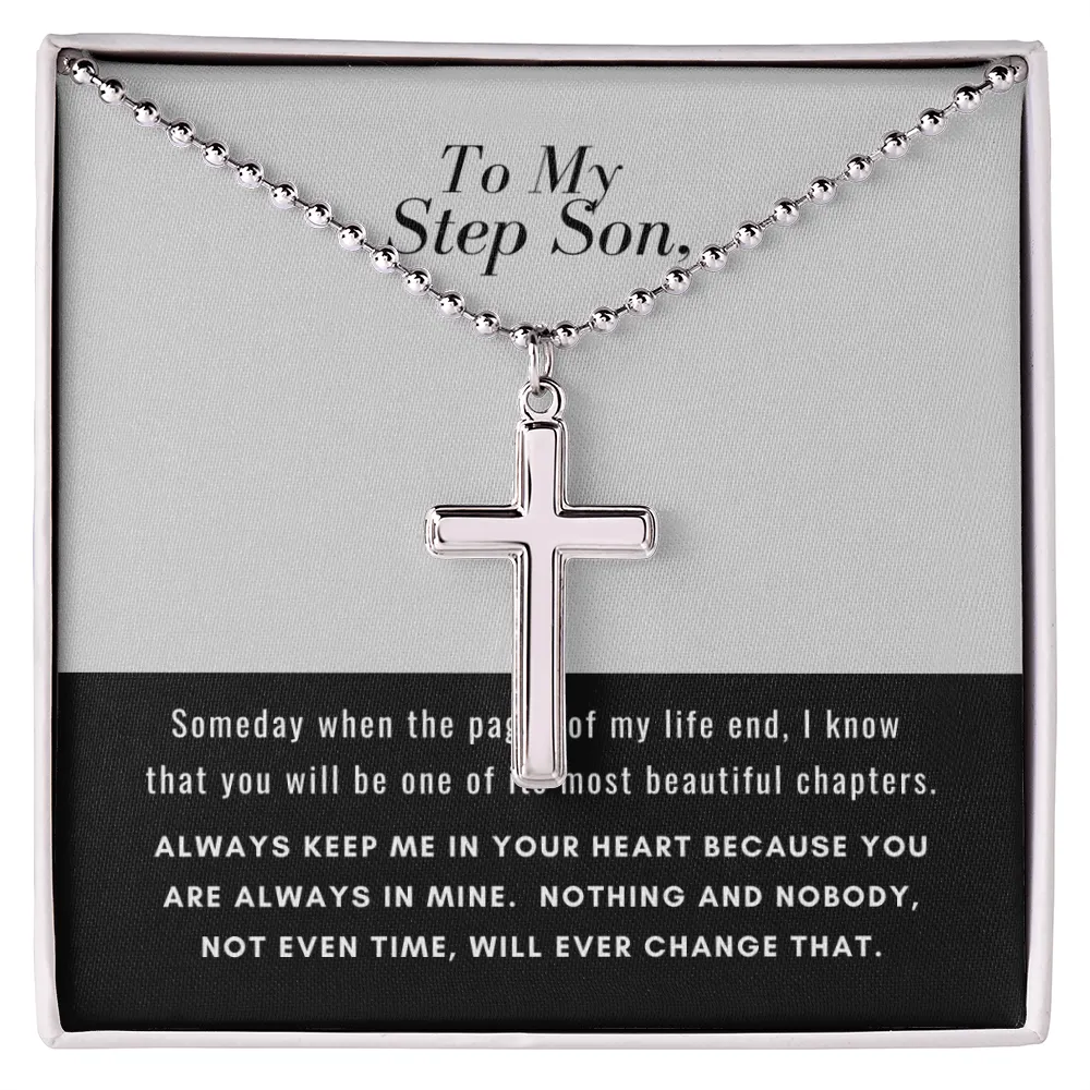 Cross Necklace for Step Son, You are always in my heart