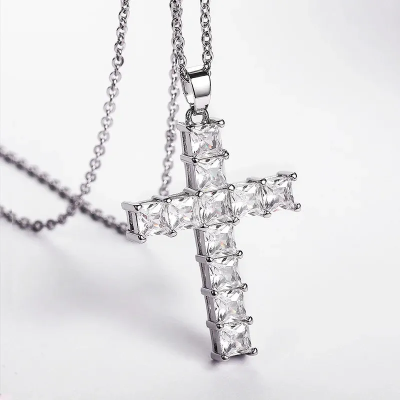 Cross Necklace Inlaid White/Pink Cubic Zirconia Fashionable Versatile Necklace for Women Jewelry Gift for Her