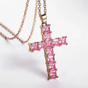 Cross Necklace Inlaid White/Pink Cubic Zirconia Fashionable Versatile Necklace for Women Jewelry Gift for Her